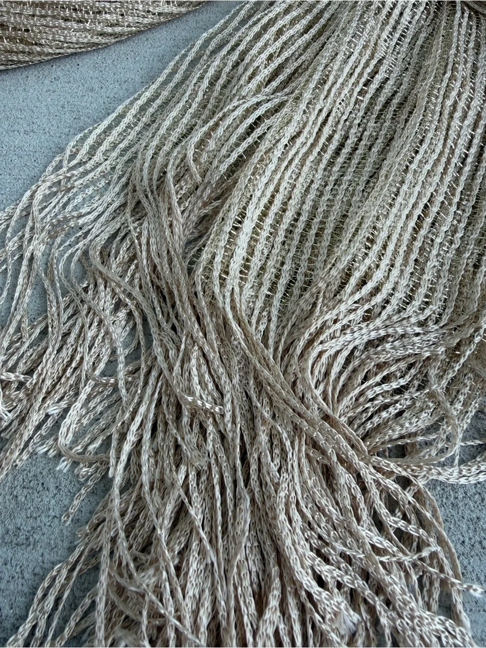 INC International Concepts Metallic Knit Fringe Scarf Sand Gold Shimmer NWT